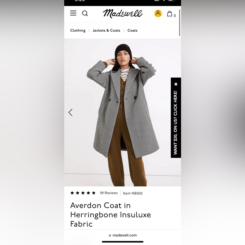 Madewell Averdon Coat in Herringbone Insuluxe Fabric
